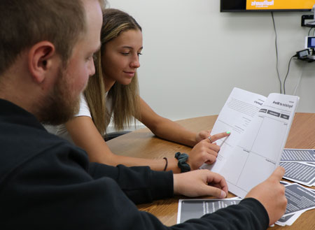 Students using soft skills activity cards