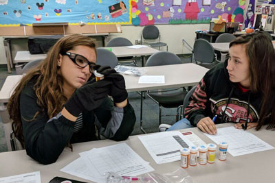 Students using Realityworks' Medication Management Simulation Kit