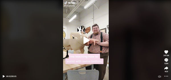 Ag teacher using Realityworks' Swine Breeder artificial insemination simulator