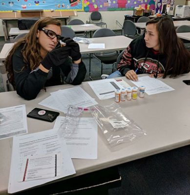 Two students using the Geriatric Medication Management Kit
