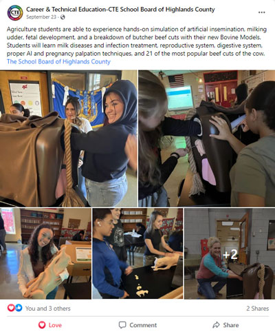 Students using Realityworks' Bovine Skills Training Tools