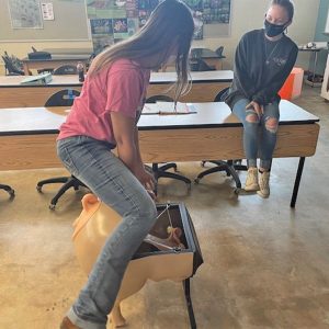 Student at Surry College uses the Swine Breeder